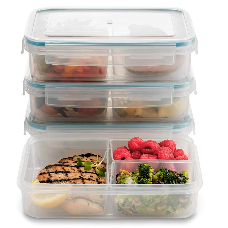 Komax Biokips Set of 5 Lunch Containers â€“ 3 Compartment Food Container for Meal Prep, Portion Control â€“ Microwave & Dishwasher Safe Bento Box Adult Lunch Container w/Locking Lid (37 oz) - Image 2